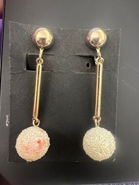 Sarah Coventry Gold-Tone Drop Earrings with Cream Beaded Spheres